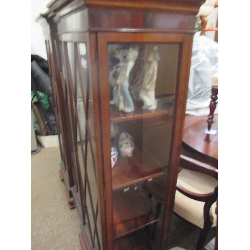 458 - VERY LARGE MAHOGANY BREAKFRONT DISPLAY CABINET WITH ASTRAGAL GLAZED DOORS ON OGEE FEET - 140CM X 44C... 