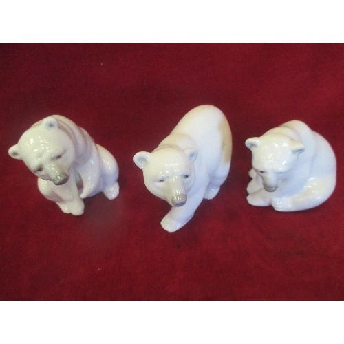 8 - 3 X LLADRO PORCELAIN POLAR BEARS, ONE MARKED DAISA 1977 - THE TALLEST 11CM