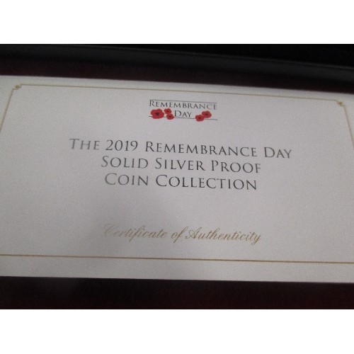 49 - JUBILEE MINT SILVER COINS 2019 REMEMBERANCE DAY SET MINT CONDITION £1  £2  £5 WEIGHT 10 gr  14.50gr ... 