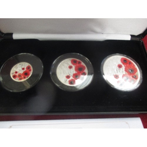 49 - JUBILEE MINT SILVER COINS 2019 REMEMBERANCE DAY SET MINT CONDITION £1  £2  £5 WEIGHT 10 gr  14.50gr ... 