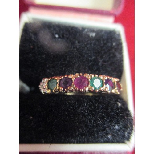 52 - 9CT GOLD ROMANTIC RING SET WITH EMERALD AMETHYST RUBY SAPPHIRE DIAMOND - THE MEANING IS IN THE STONE... 