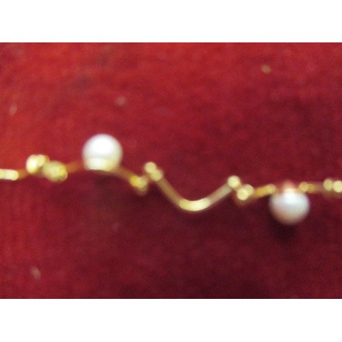 31 - GOLD PLATED NECKLACE WITH  DIAMANTE  INSERT AND ANOTHER DAINTY GOLD PLATED AND FAUX PEARL NECKLACE