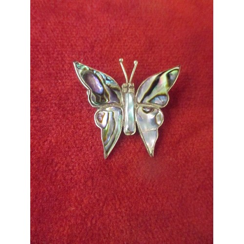 36 - ALPACA MEXICO SILVER AND ABALONE SHELL BUTTERFLY BROOCH