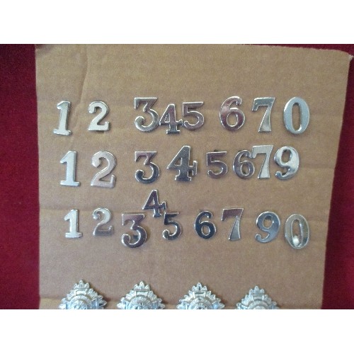 49 - COLLECTION OF VINTAGE SILVER PLATED POLICE SHOULDER STRIPES, NUMBERS AND STUDS ON CARD