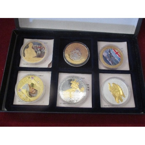 55 - SET OF 6 PROOF COMMEMORATIVE COINS / MEDALS INC PRINCESS DIANA GOLD PLATED WITH SWAROVSKI CRYSTALS, ... 