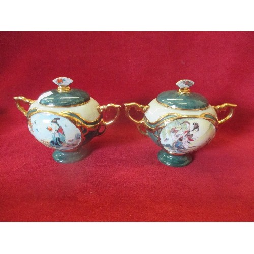 80 - HEIRLOOM PORCELAIN MUSIC BOX COLLECTION. A PAIR OF LIDDED POTS 'BEAUTIES OF THE RED MANSION'