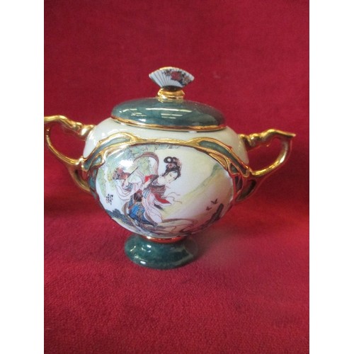 80 - HEIRLOOM PORCELAIN MUSIC BOX COLLECTION. A PAIR OF LIDDED POTS 'BEAUTIES OF THE RED MANSION'