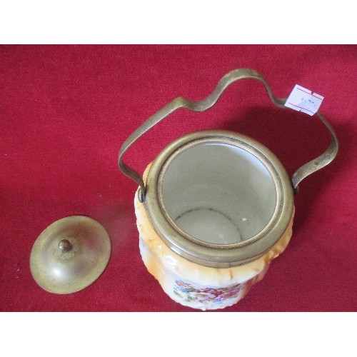 84 - VINTAGE BRIDGWOOD BISCUIT BARREL. CERAMIC WITH SILVER-PLATE LID.