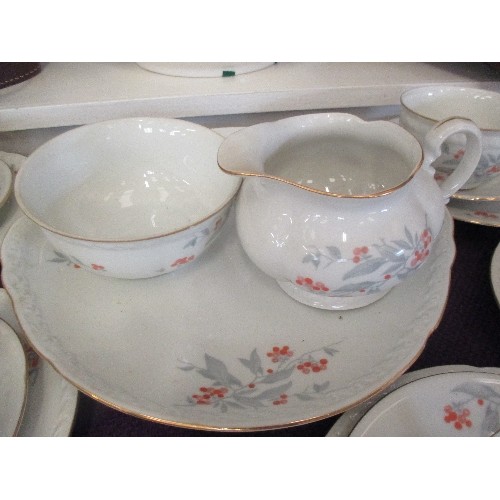 106 - VINTAGE TEA SERVICE, INCLUDES LARGE TEAPOT, CAKE PLATE & 6 TRIOS.