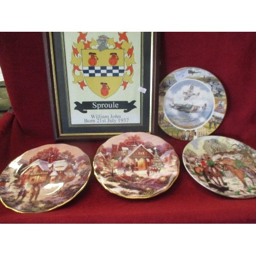 95 - 4 COLLECTORS LIMITED EDITION PLATES, INCLUDES WEDGEWOOD & ROYAL DOULTON. ALONG WITH A FRAMED CREST '... 