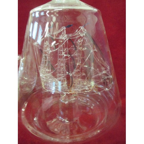 121 - LOVELY 'SHIP IN A BOTTLE' UNUSUAL IN UPRIGHT GLASS DECANTER WITH STOPPER., ALSO CUTTY SARK SHIP IN A... 