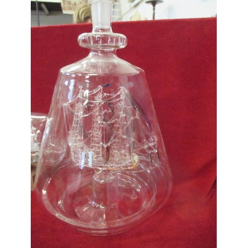 121 - LOVELY 'SHIP IN A BOTTLE' UNUSUAL IN UPRIGHT GLASS DECANTER WITH STOPPER., ALSO CUTTY SARK SHIP IN A... 