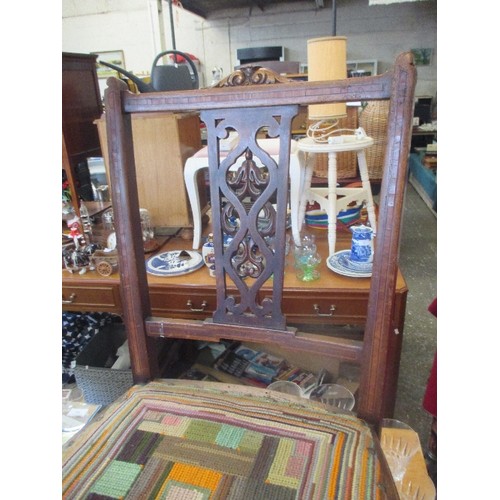 133 - AN EDWARDIAN WALNUT INLAID BEDROOM CHAIR WITH HAND WORKED TAPESTRY SEAT