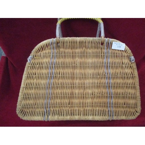 135 - LOVELY VINTAGE 2 HANDLED RIGID WICKER SHOPPING BASKET.