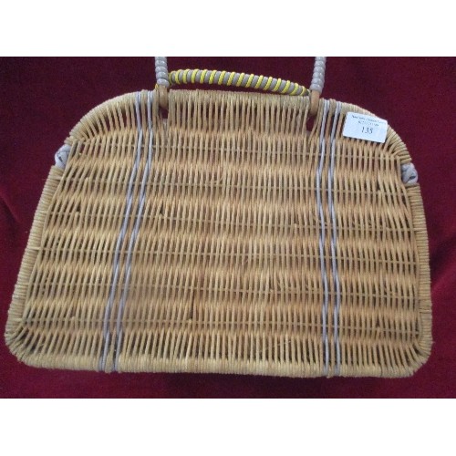 135 - LOVELY VINTAGE 2 HANDLED RIGID WICKER SHOPPING BASKET.