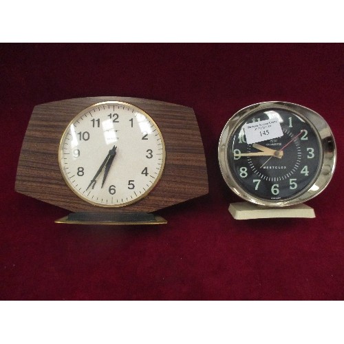 145 - 2 RETRO CLOCKS. A WESTCLOX AND A METAMEC.