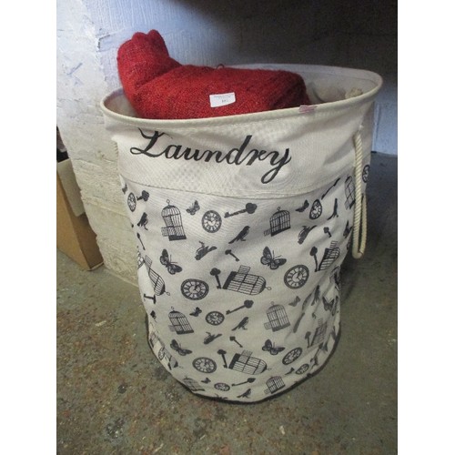 171 - CANVAS LAUNDRY BAG FULL OF THROWS. CHENILLE ETC.