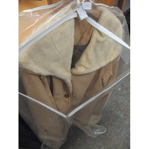 182 - FAUX SHEEPSKIN COAT. GOOD CLEAN CONDITION WITH BIG FUR COLLAR.