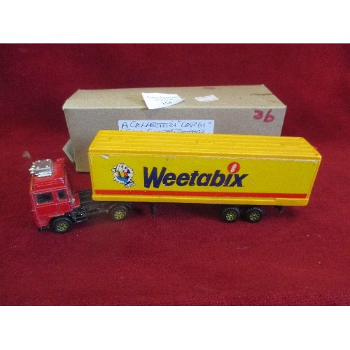 197 - COLLECTORS CORGI VOLVO GLOBE TROTTER TRACTOR UNIT WITH WEETABIX TRAILER