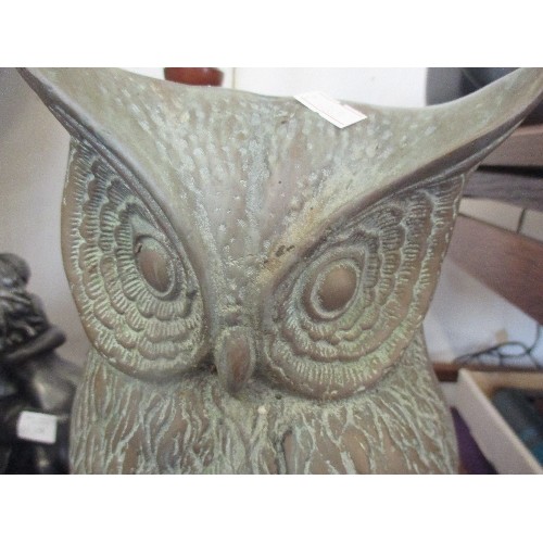 155 - LARGE HEAVY BRASS OWL. 47CM HIGH