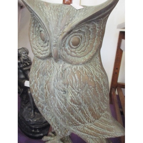 155 - LARGE HEAVY BRASS OWL. 47CM HIGH