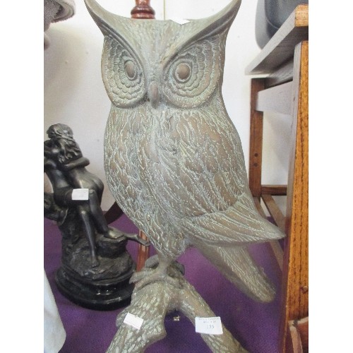 155 - LARGE HEAVY BRASS OWL. 47CM HIGH