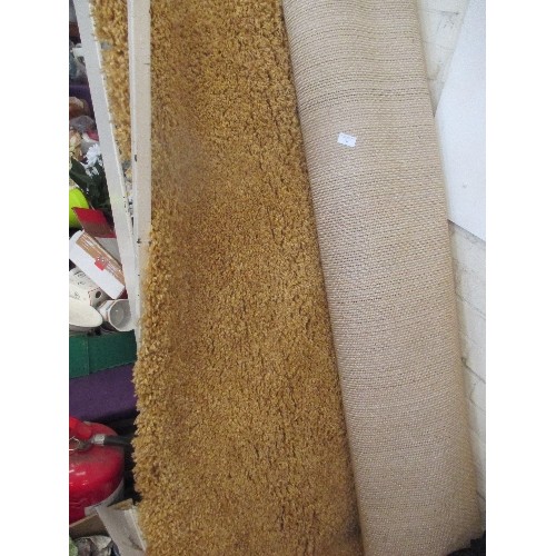 184 - LARGE PALE GOLD SHAGGY RUG. GOOD CLEAN CONDITION.