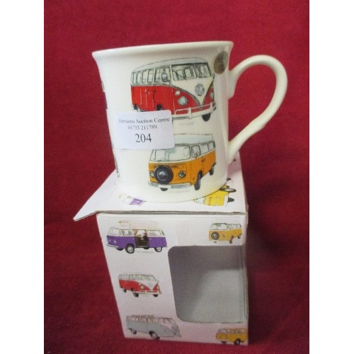 204 - VW VOLKSWAGON LOT. A CAMPER VAN MUG[BOXED] & 'WHATS YOUR BUG' VW BEETLE 1000 PIECE PUZZLE'.