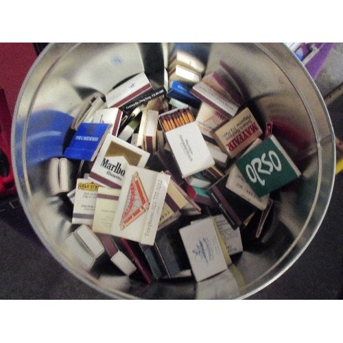 215 - LARGE TIN FULL OF MATCHES. BRANDED ADVERTISING INCUDING MARLBORO ETC. APPEAR TO BE NEW UNUSED.