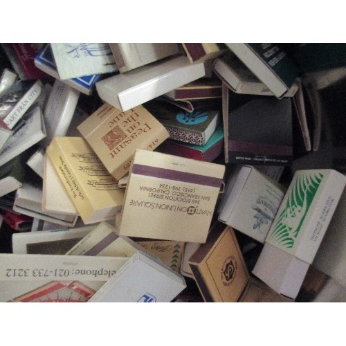 215 - LARGE TIN FULL OF MATCHES. BRANDED ADVERTISING INCUDING MARLBORO ETC. APPEAR TO BE NEW UNUSED.