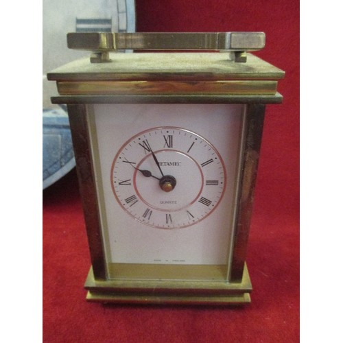 250 - 6 CLOCKS, INCLUDES A RETRO METAMEC WALL CLOCK, AND 2 SMALL CARRIAGE CLOCKS.