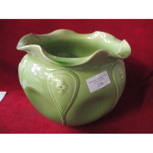 226 - LOVELY LARGE GREEN PLANTER WITH NOUVEAU-STYLE DESIGN.