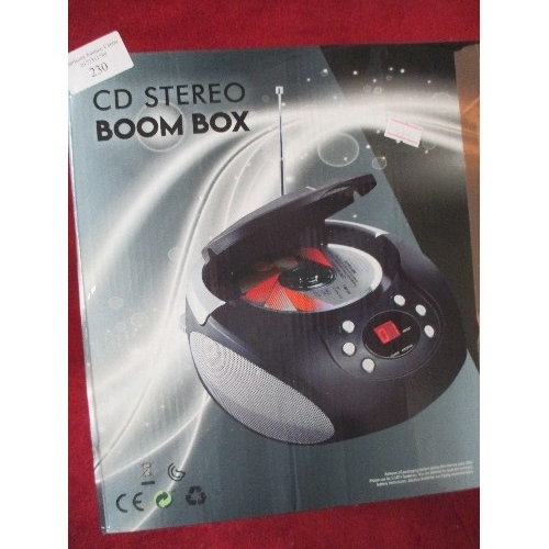 230 - CD STEREO BOOM BOX. BOXED.