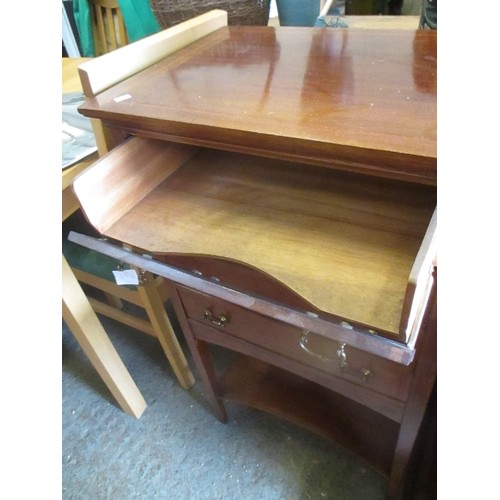 282 - EDWARDIAN MAHOGANY MUSIC CABINET, THE FOUR DRAWERS WITH DROP DOWN FRONTS, WITH SATINWOOD STRINGING