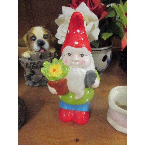 294 - SELECTION OF PLANT POTS AND ROBIN AND GNOME ORNAMENTS