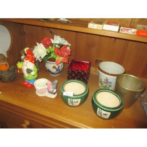 294 - SELECTION OF PLANT POTS AND ROBIN AND GNOME ORNAMENTS