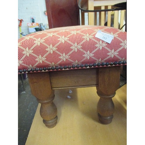 262 - UPHOLSTERED FOOTSTOOL WITH TURNED LEGS.