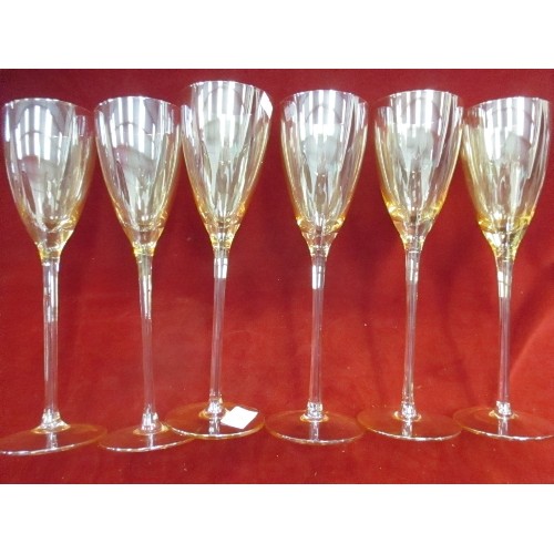 297 - SET OF 6 TALL AMBER GLASS WINE OR CHAMPAGNE GLASSES - 29CM