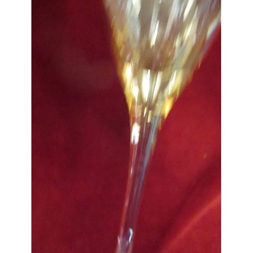 297 - SET OF 6 TALL AMBER GLASS WINE OR CHAMPAGNE GLASSES - 29CM