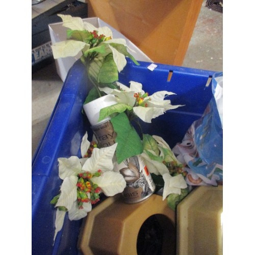 355 - BOX OF FLOWER ARRANGING ITEMS, 2 X CANS OF SPRAY GOLD, BASKETS, OASIS, ARTIFICIAL PLANT, GRAVESIDE F... 