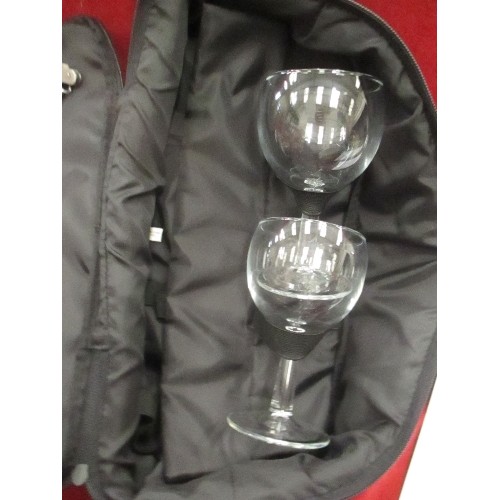 309 - ERNEST & JULIO GALLO WINE BOTTLE BAG WITH 2 GLASSES AND CORKSCREW, ALSO A DOME TOPPED WINE BOX