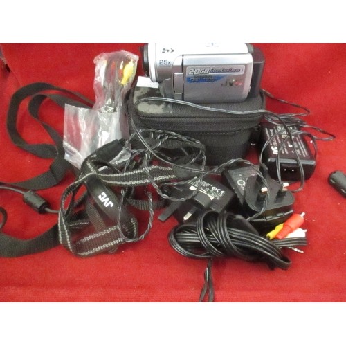 322 - JVC 20GB HARD DISK CAMCORDER WITH CASE AND QUANTITY OF POWER LEADS