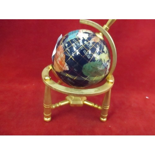 324 - SMALL GLOBE INLAID WITH SEMI PRECIOUS STONES - 8CM DIA