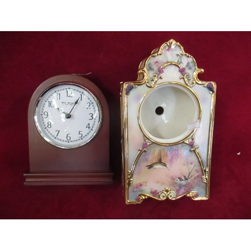 326 - QUARTZ CLOCK AND A PORCELAIN CLOCK CASE 