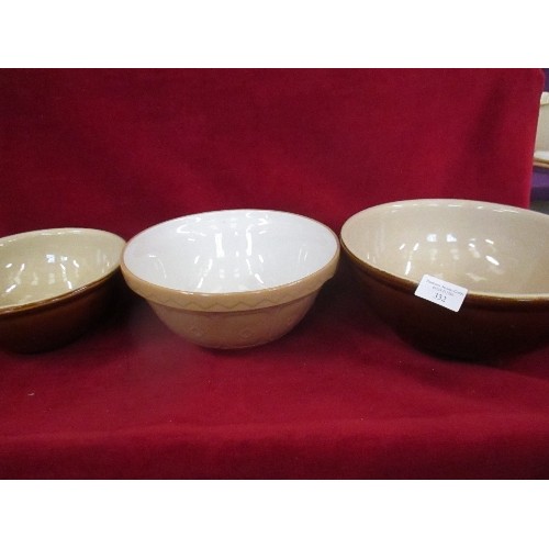 332 - 2 X DENBY STONEWARE MIXING BOWLS AND A MASON CASH MIXING BOWL