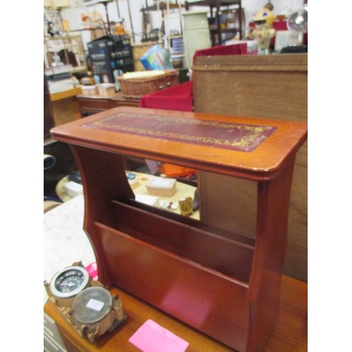 371 - MAGAZINE RACK WITH RED LEATHER TOP