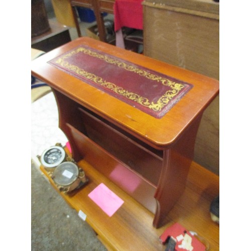 371 - MAGAZINE RACK WITH RED LEATHER TOP