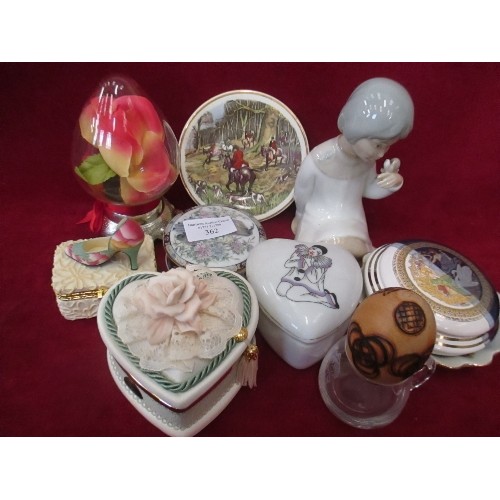 362 - CHINA AND ORNAMENTS INC A LLADRO STYLE GIRL WITH SNAIL BY MIQUEL REQUENA, LEONARDO SHOE TRINKET BOX,... 