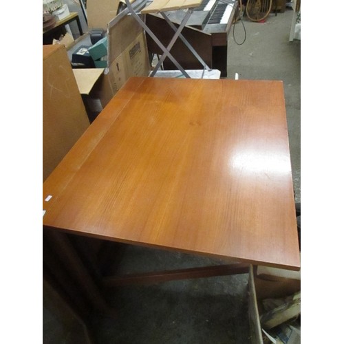 420 - 20TH CENTURY TEAK DROP LEAF DINING TABLE - 96CM X 152 CM WITH LEAVES UP, FOLDS DOWN TO A VERY NARROW... 