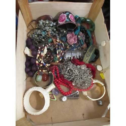 440 - BOX OF COSTUME JEWELLERY, BANGLES, NECKLACES, GUL WATCH ETC